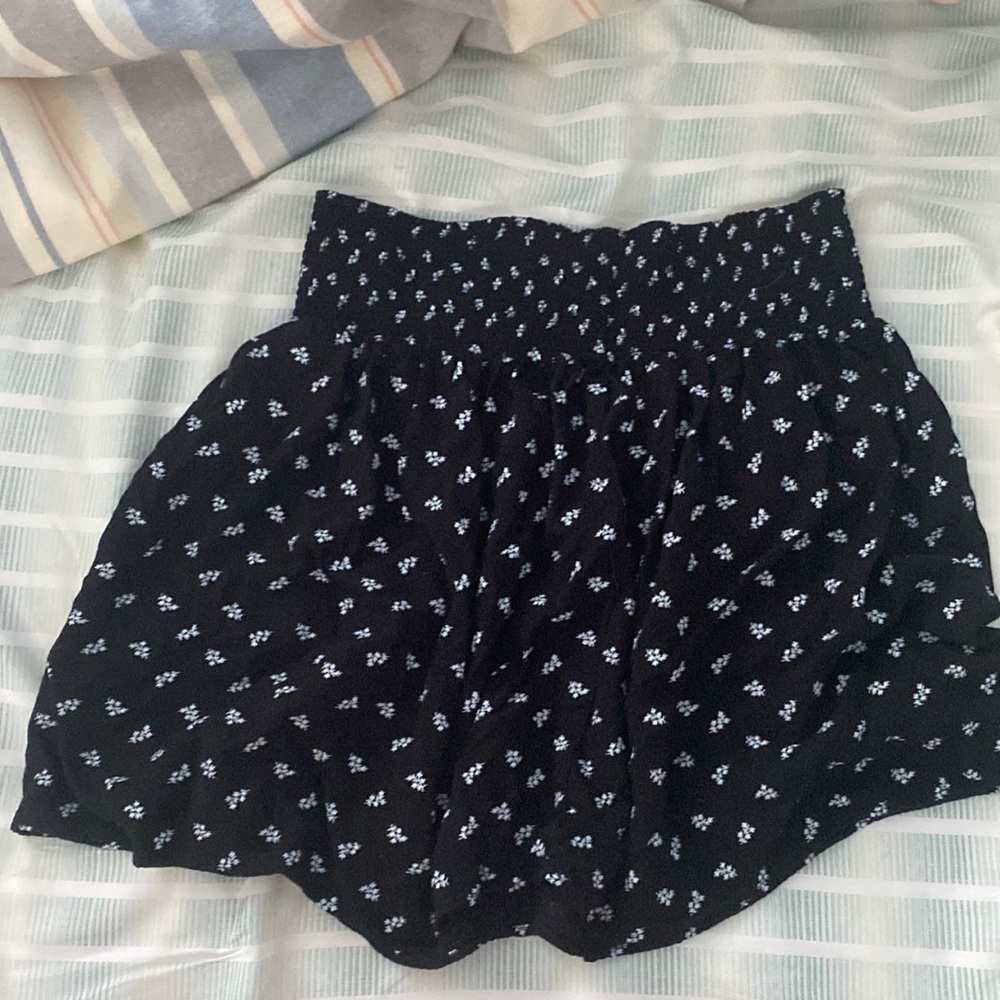 Smocked waist black floral skirt